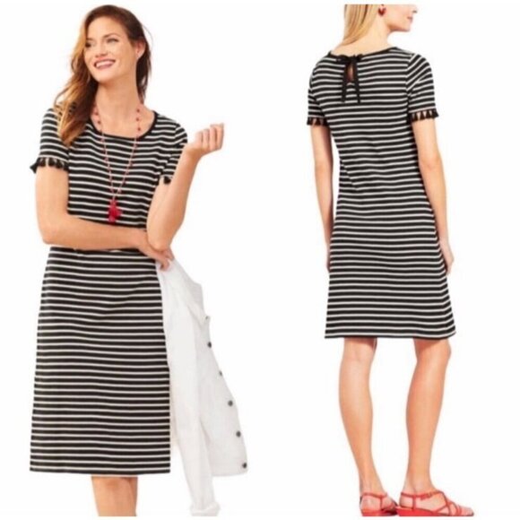 Talbots Dresses & Skirts - NWOT Talbots Women's XS Black & White Striped Tassel Trim Stretch Knit Dress